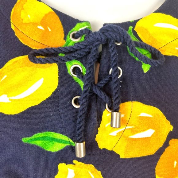 D & Company Navy Lemon Print Dress Beach Cover Up Lace Up Neckline Size L NEW - Picture 6 of 8